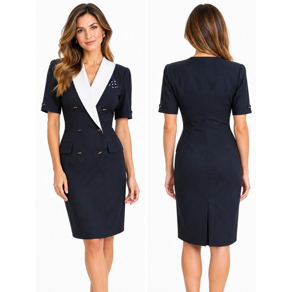 EUC Vintage 80s Kasper for ASL women's stunning rare button down pencil dress 10